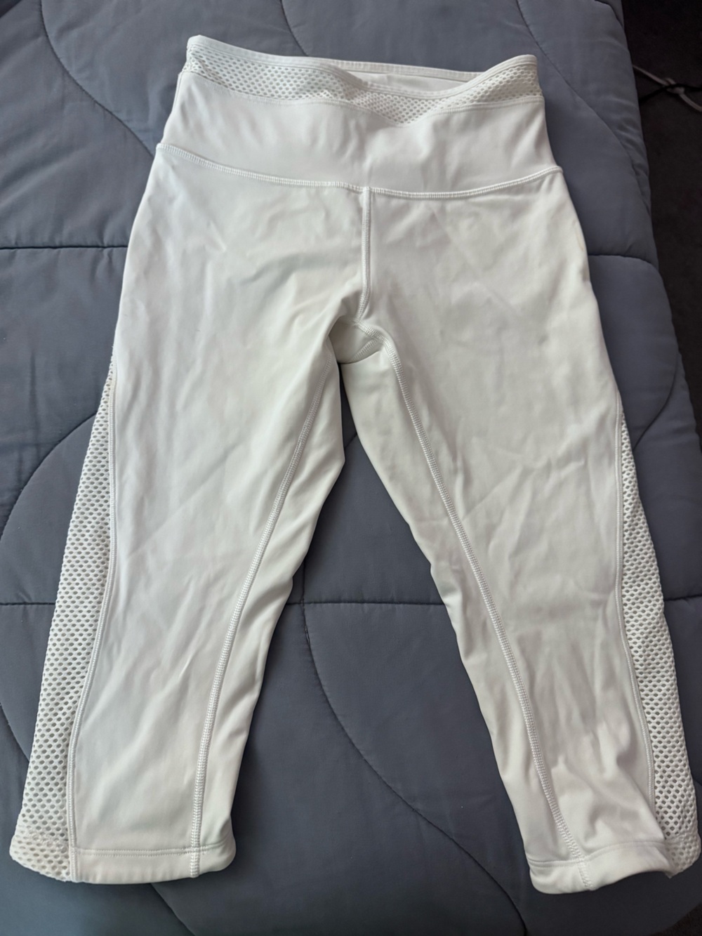 lululemon athletica White Cropped Leggings with Mesh Side Panels
